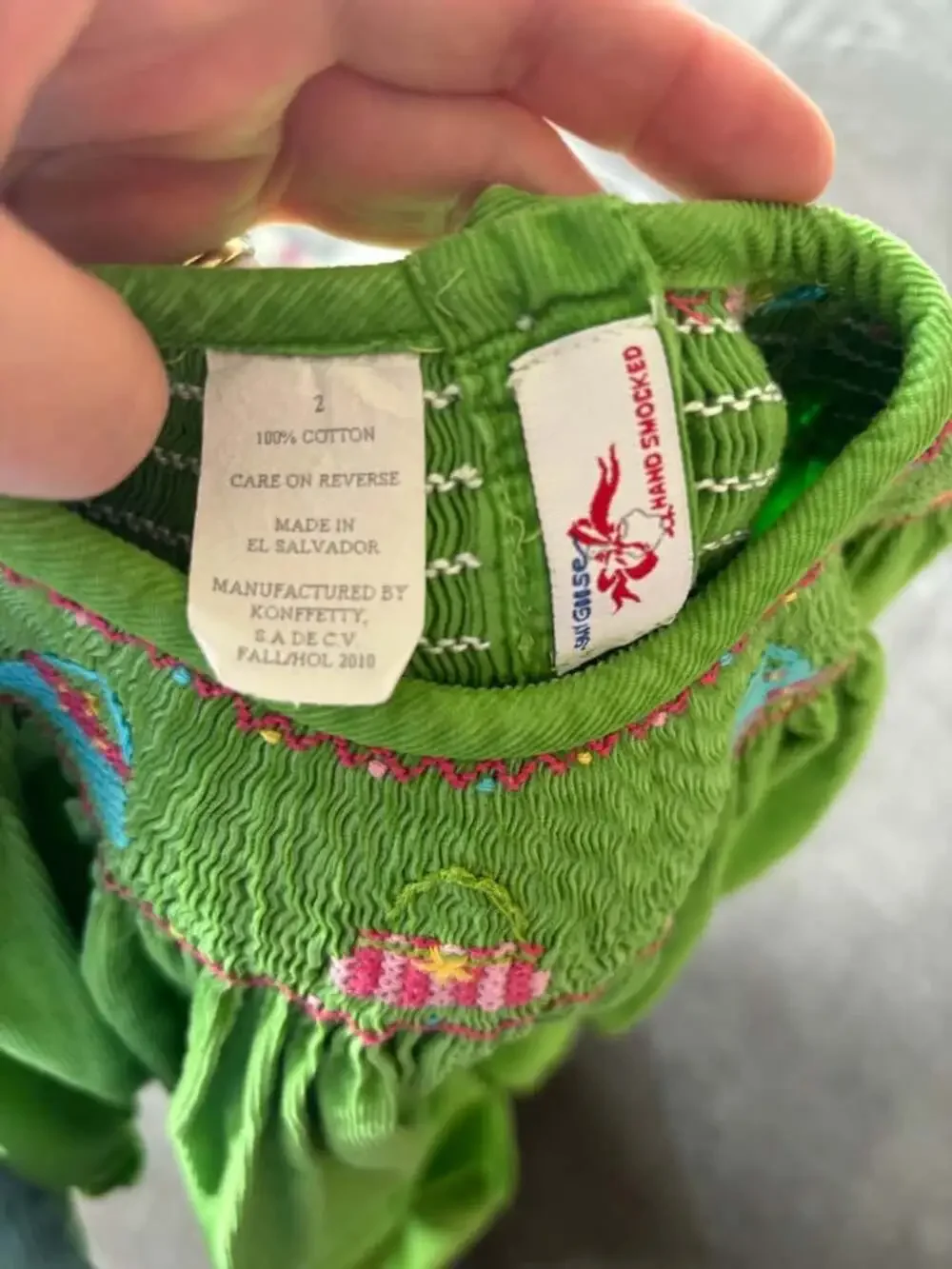 Silly Goose Girls Size 2 Smocked Green Corduroy Purse Bishop Dress Boutique